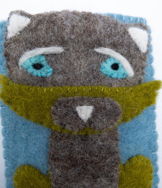 Handytasche aus Filz, blau mit Katze, Handarbeit