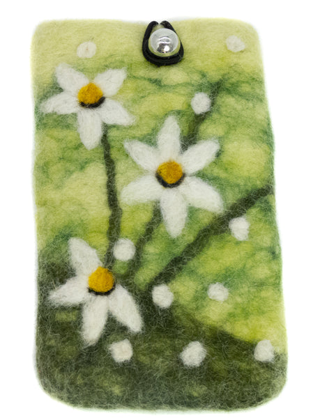 Handyhülle aus Filz Margarite auf grüner Wiese