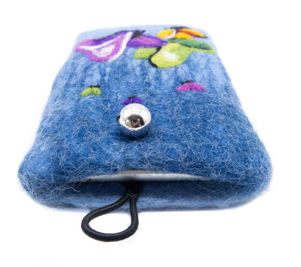 Handyhülle aus Filz, Schmetterling, blau, Handarbeit 
