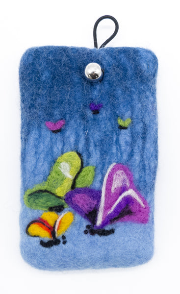 Handyhülle aus Filz blau mit Schmetterlingen