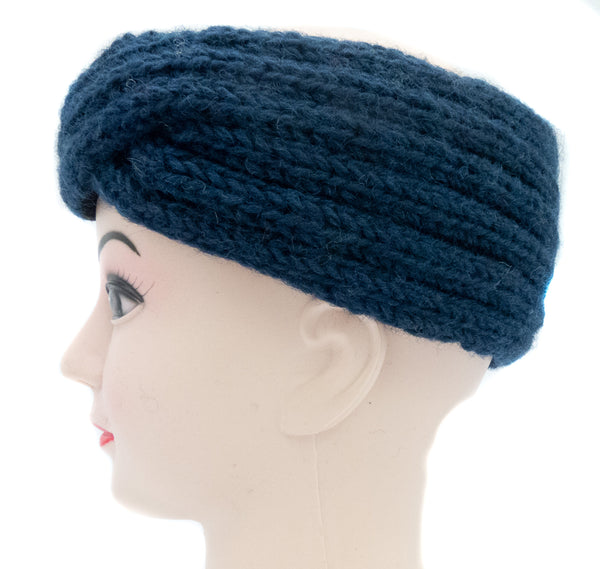 Stirnband aus Wolle, gedreht, anthrazit, rot, blau - Handarbeit