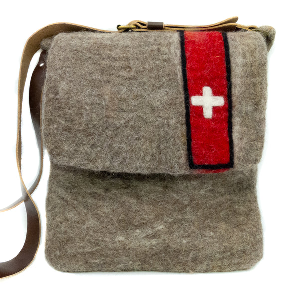 feelz - Umhängetasche aus Filz für Herren im Schweizer Armeedecken-Stil mit Lederriemen Handarbeit