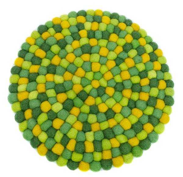 Untersetzer rund aus Filzkugeln 22cm, gelb, grün - fair gehandelt
